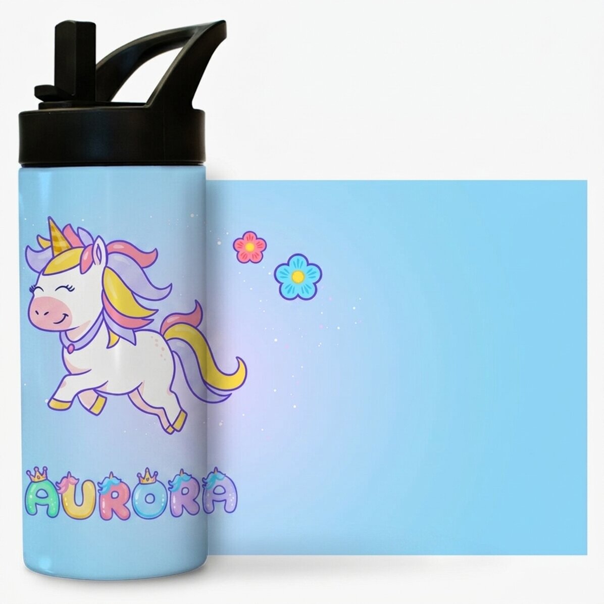 Tazza termica con manico e cannuccia personalizzata con nome - Unicorno