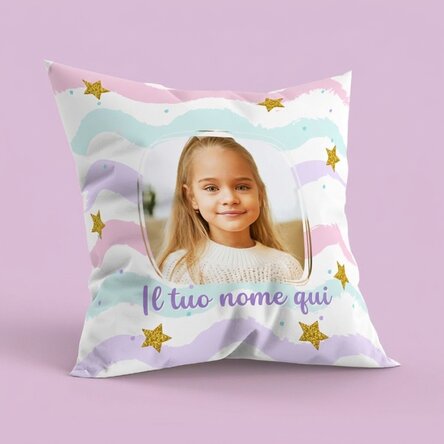 Cuscino personalizzato con nome e foto, formato grande - Arcobaleno