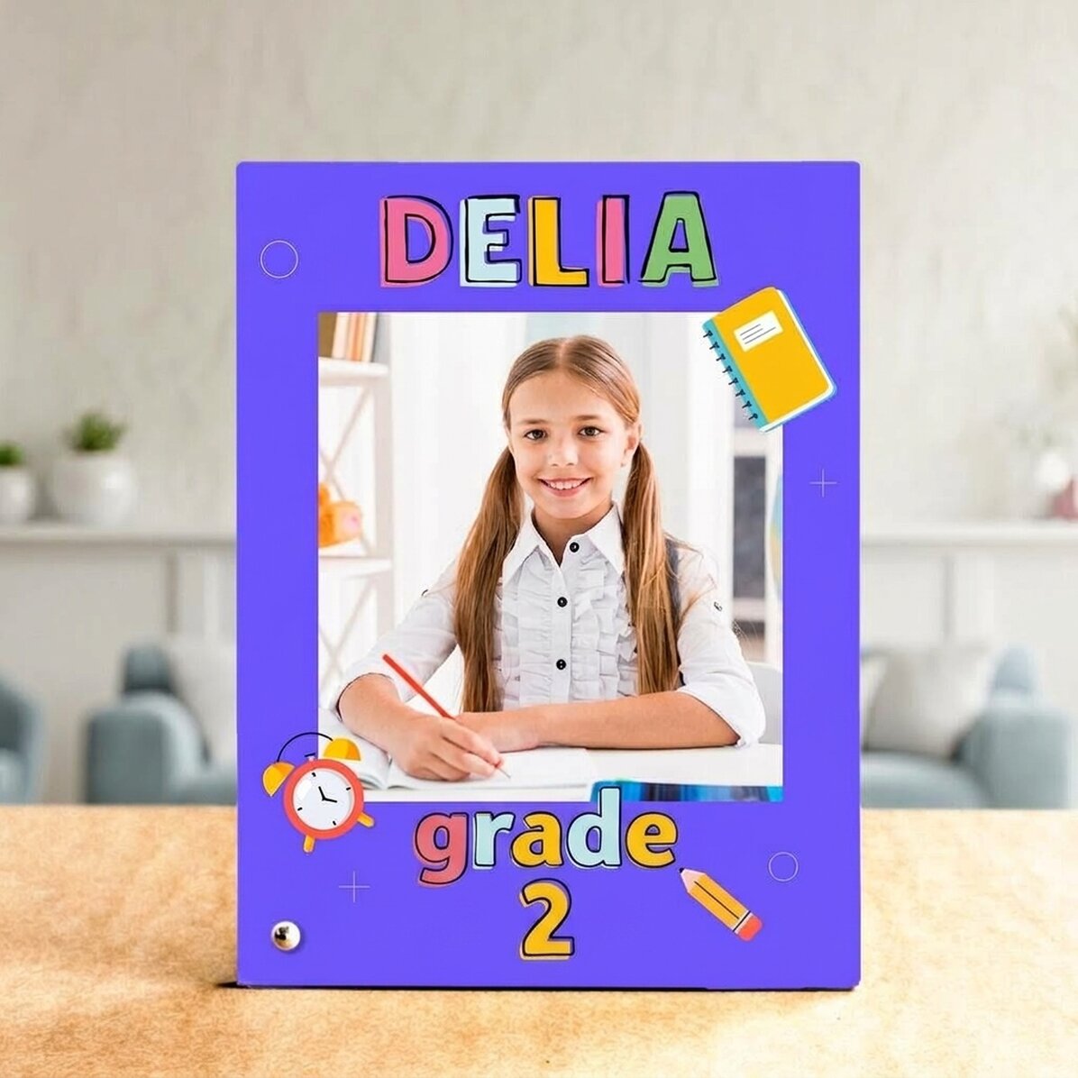 Cornice da scrivania personalizzata con foto e testo - Il primo giorno di scuola
