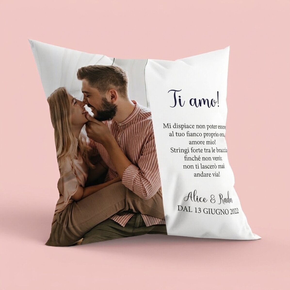 Cuscino personalizzato con foto e messaggio, formato grande