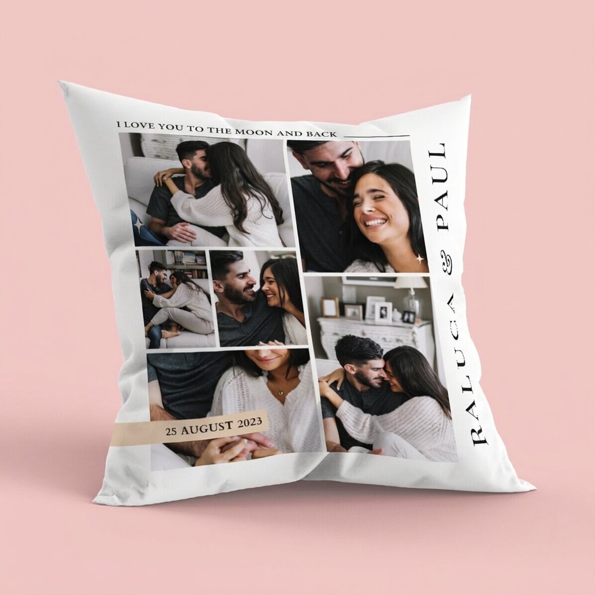 Cuscino personalizzato con 6 foto e un messaggio, formato grande