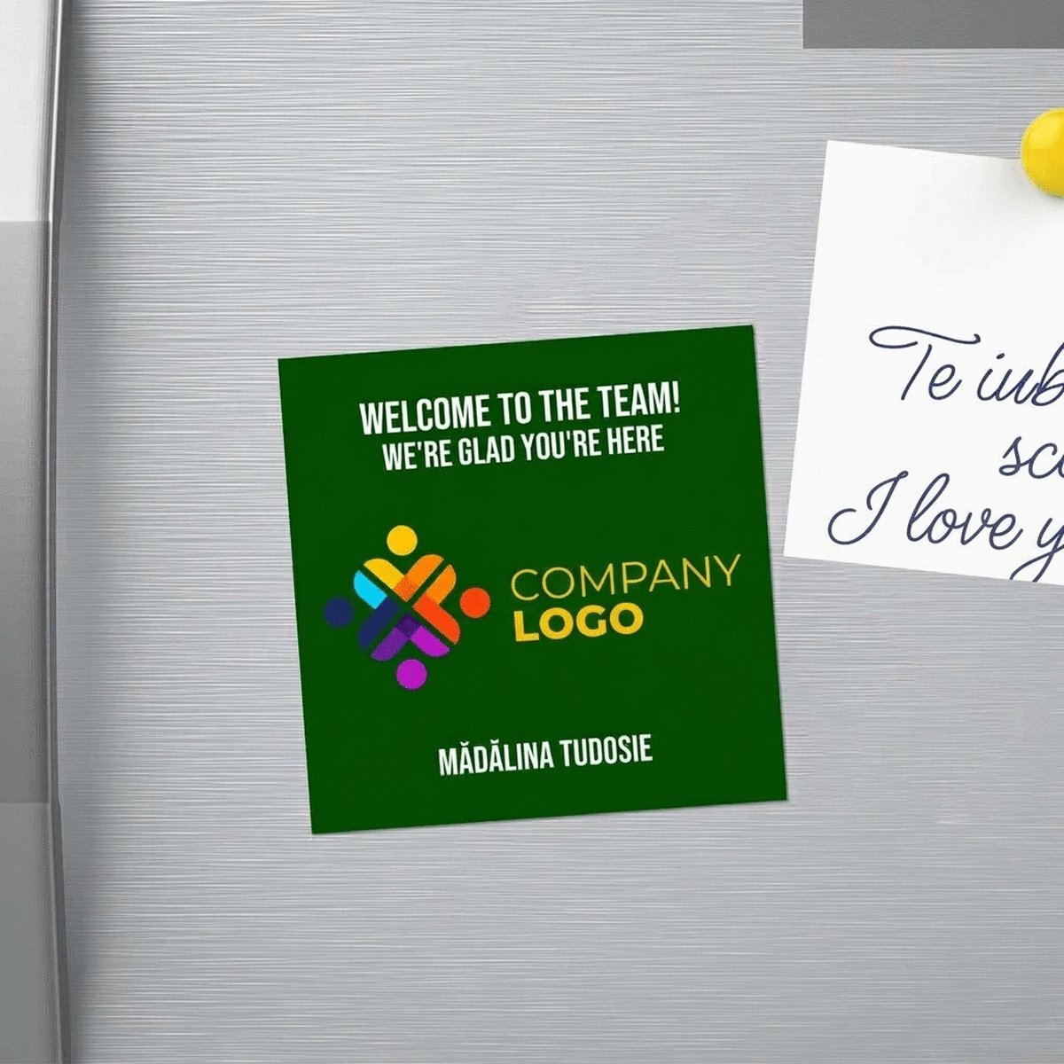 Magnete 10x10 personalizzato con logo e testo - Welcome