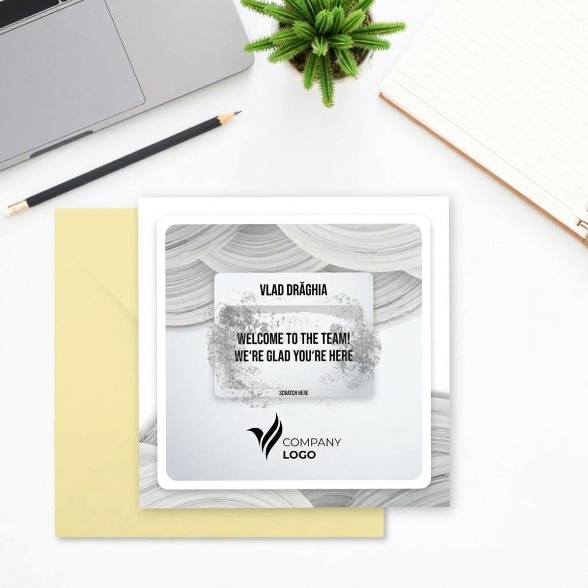 Carta da grattare personalizzata con logo e testo - White Welcome