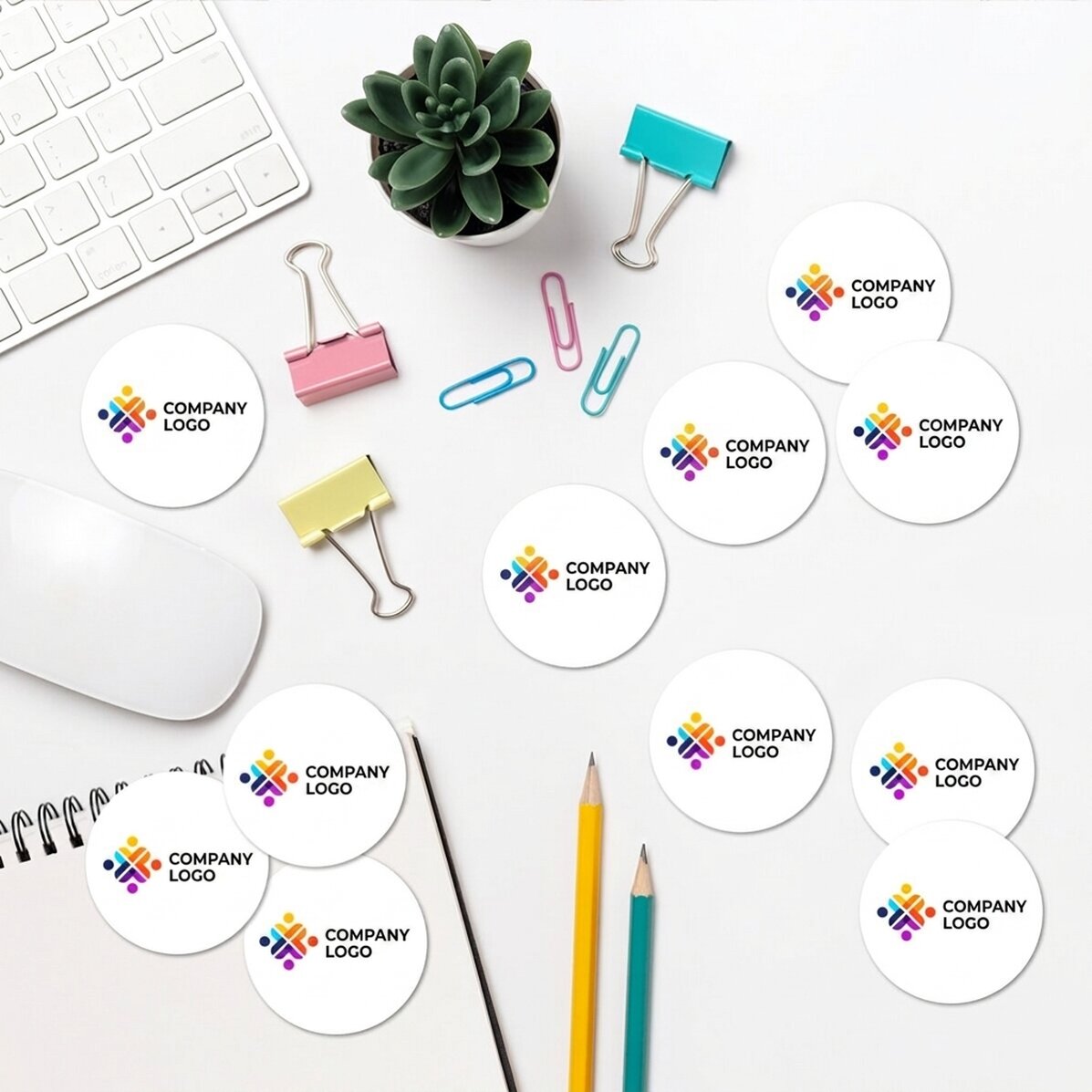 Set di 12 adesivi (etichette autoadesive) rotondi, diametro 5 cm, personalizzati con logo