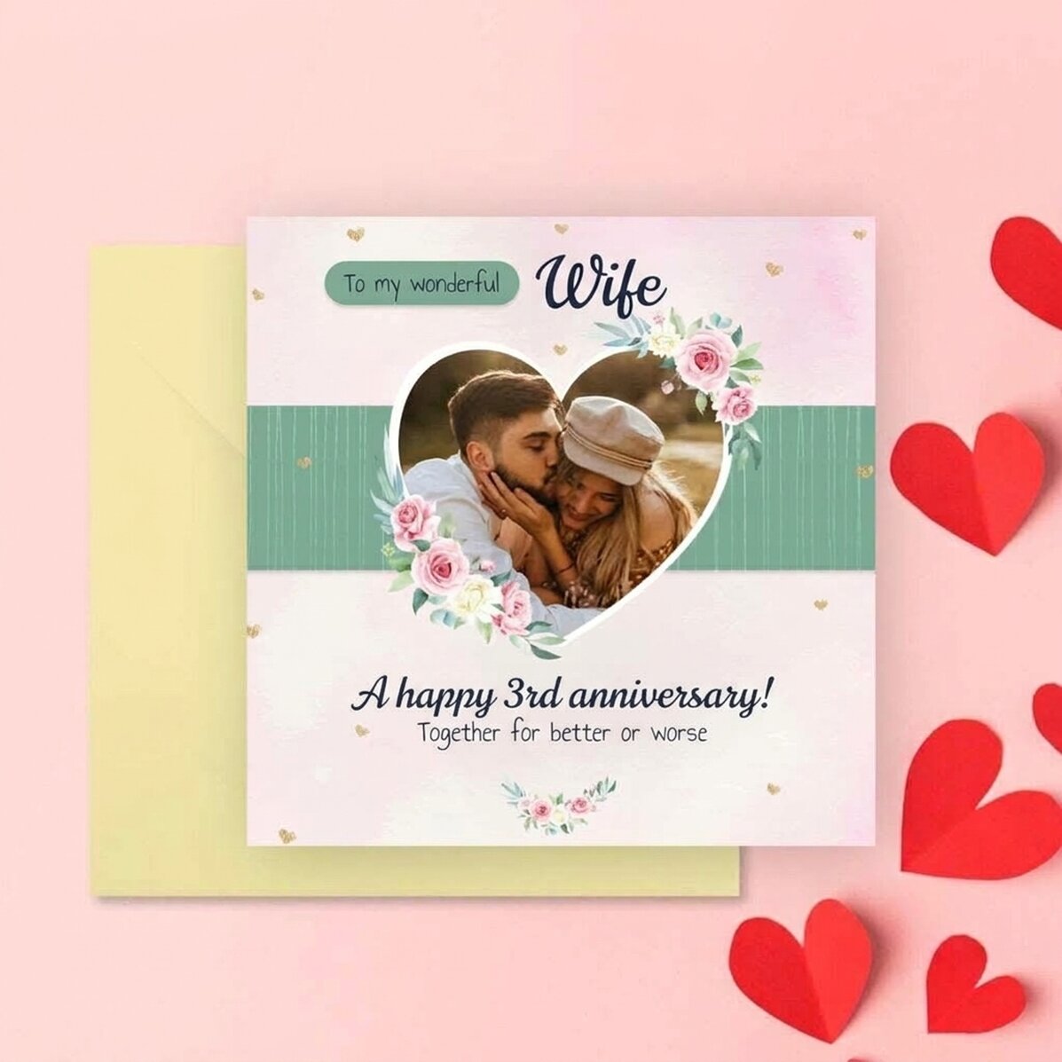 Biglietto quadrato personalizzato con messaggio - Hearts & Roses