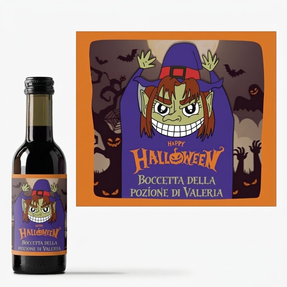 Mini bottiglia di vino personalizzata con scritta - Happy Halloween Witch