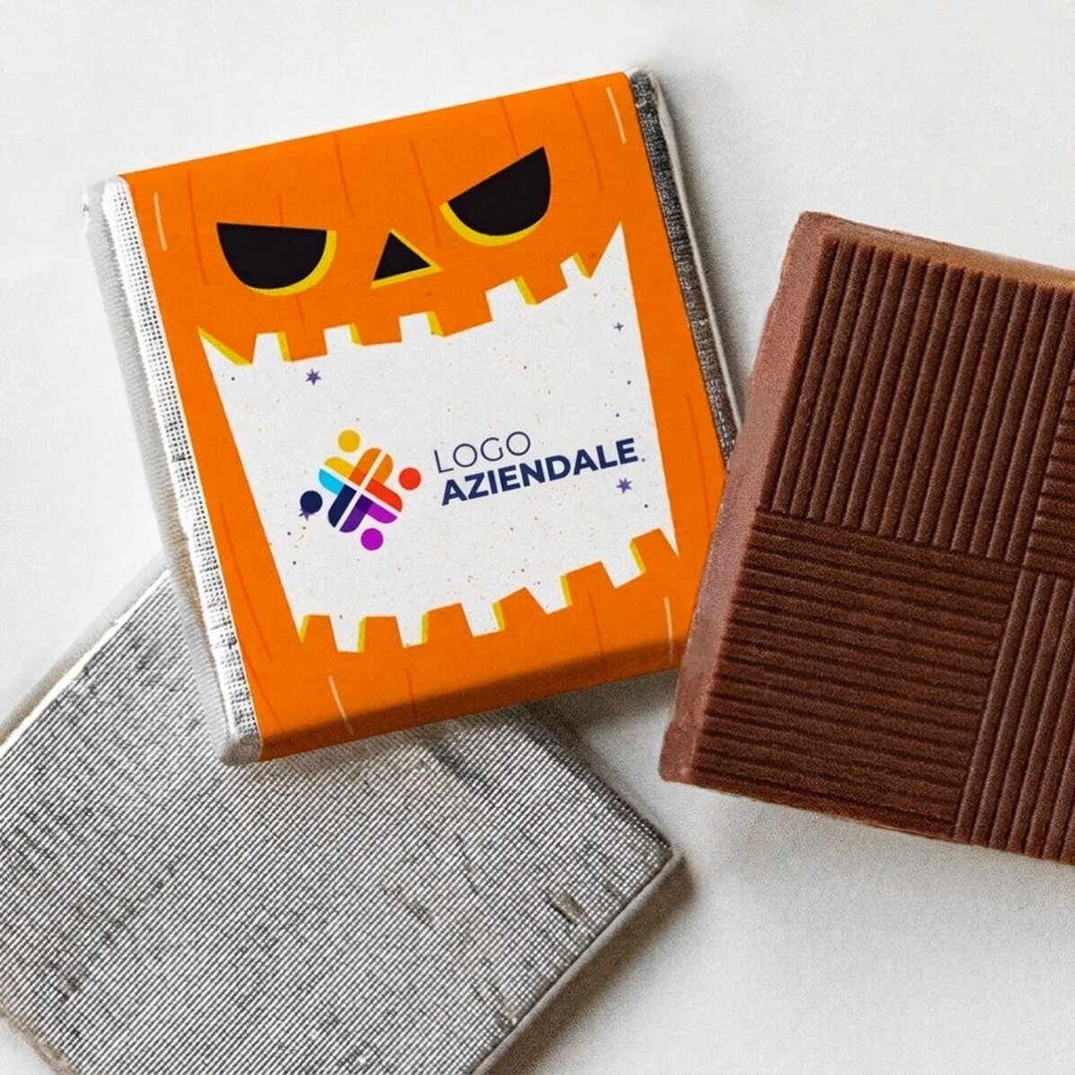 Mini cioccolatino personalizzato con logo e messaggio di Halloween - Zucca