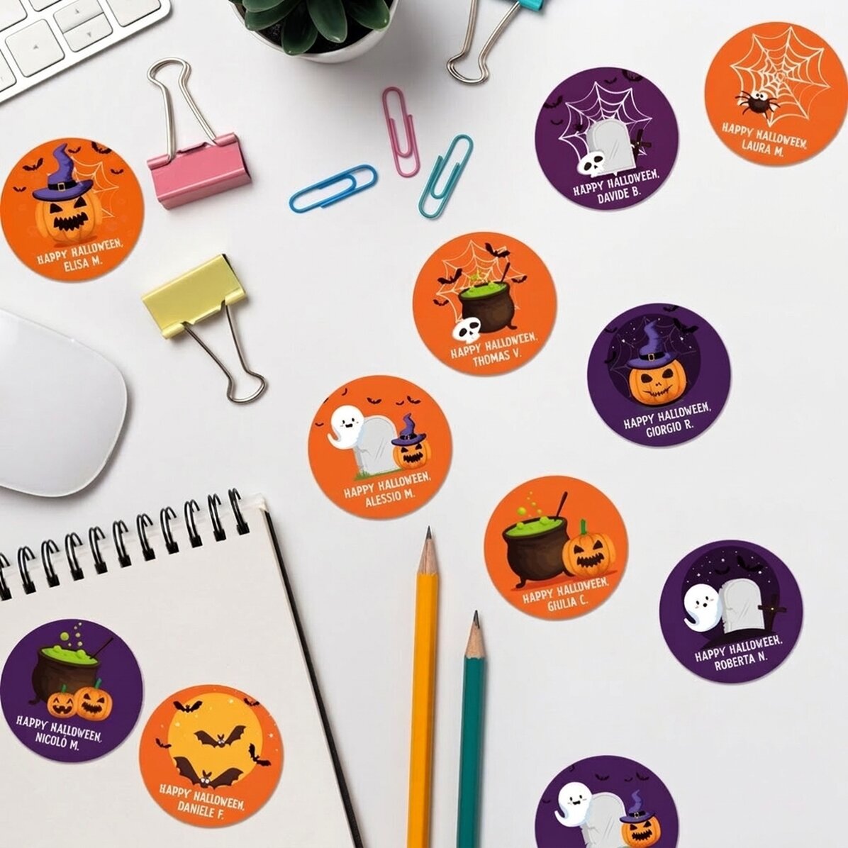 Set di 12 adesivi rotondi personalizzati con testo - Halloween