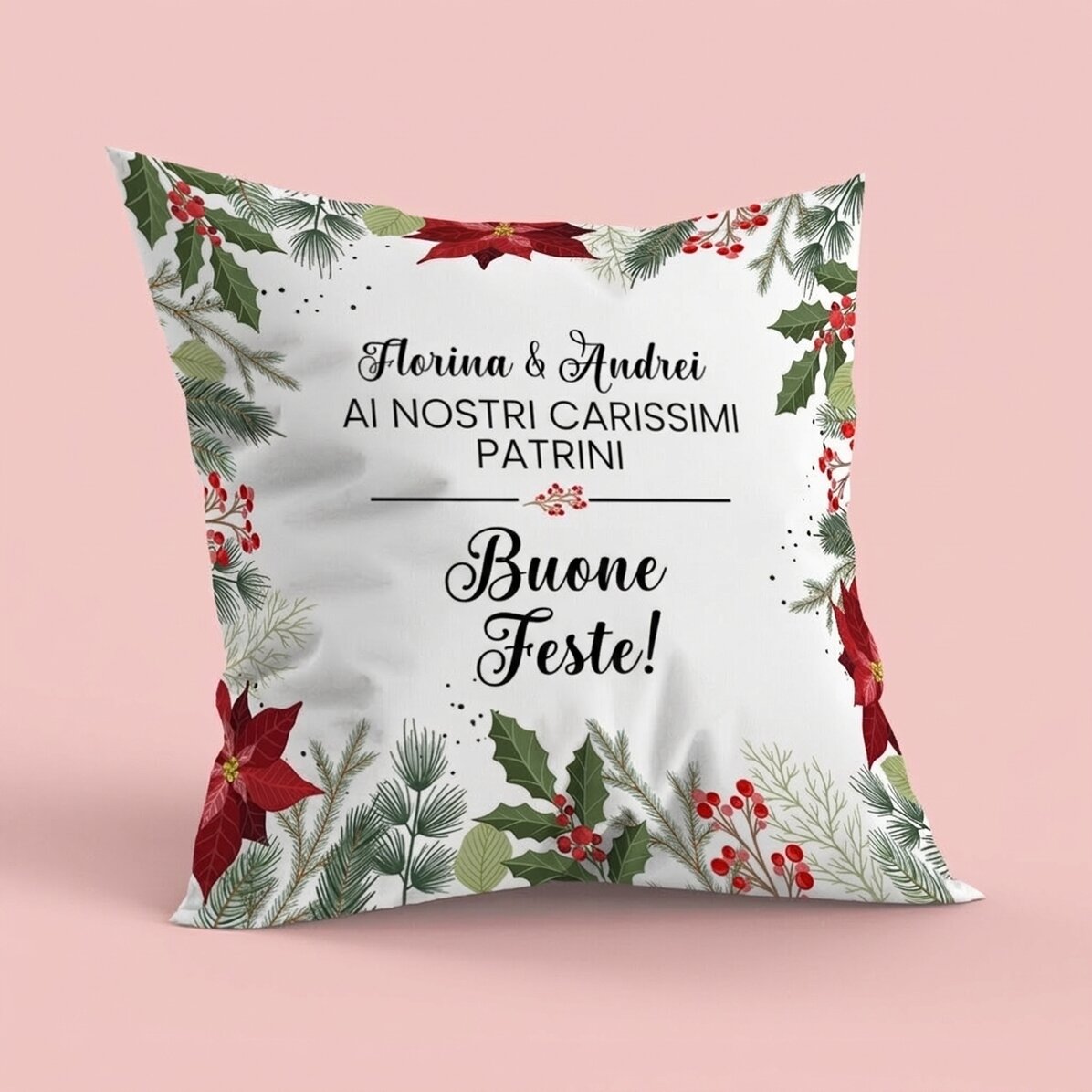 Cuscino personalizzato con messaggio natalizio