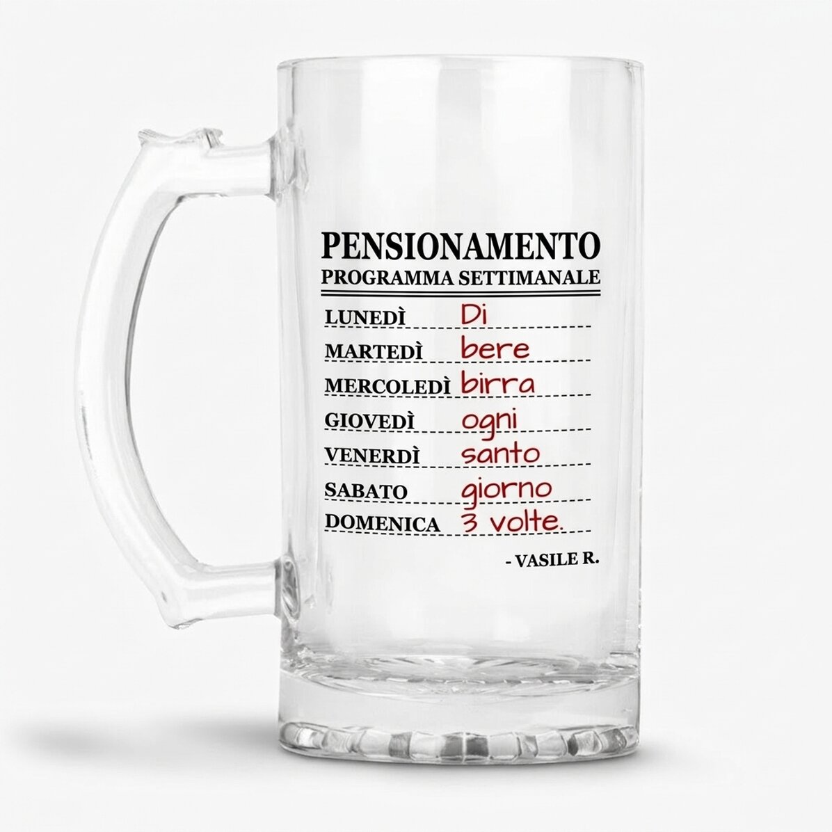 Boccale da birra personalizzato con una dedica per il pensionamento