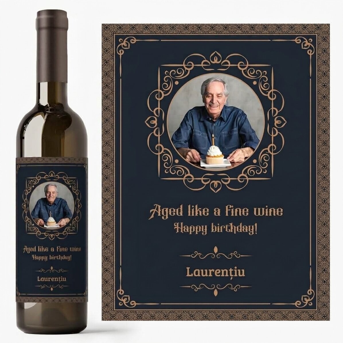 Vino personalizzato con foto e messaggio - Invecchiato come un buon vino
