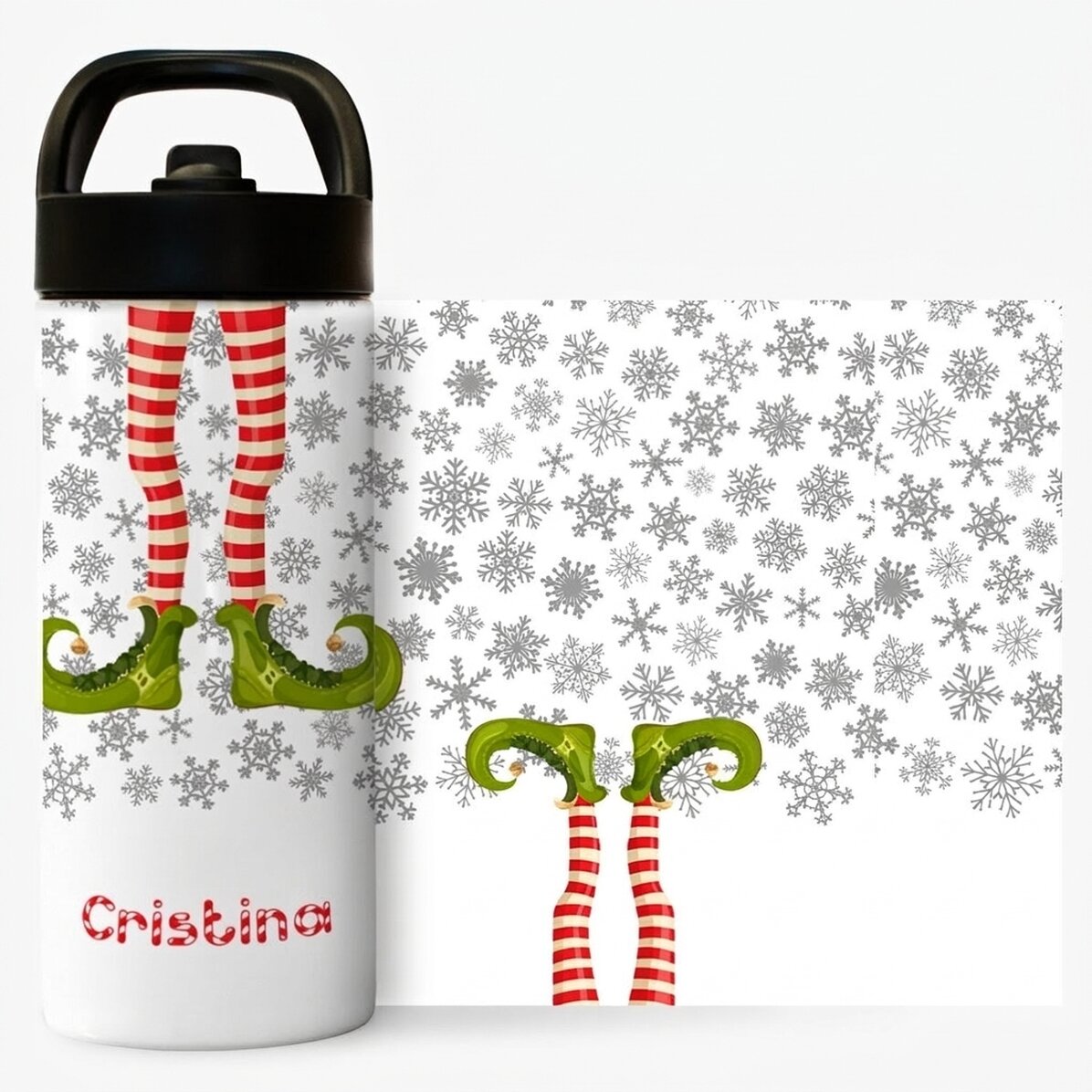 Thermos con manico e cannuccia personalizzato con scritta - Elf