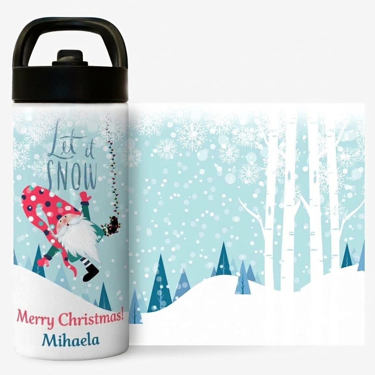 Thermos con manico e cannuccia personalizzato con scritta - Let it snow