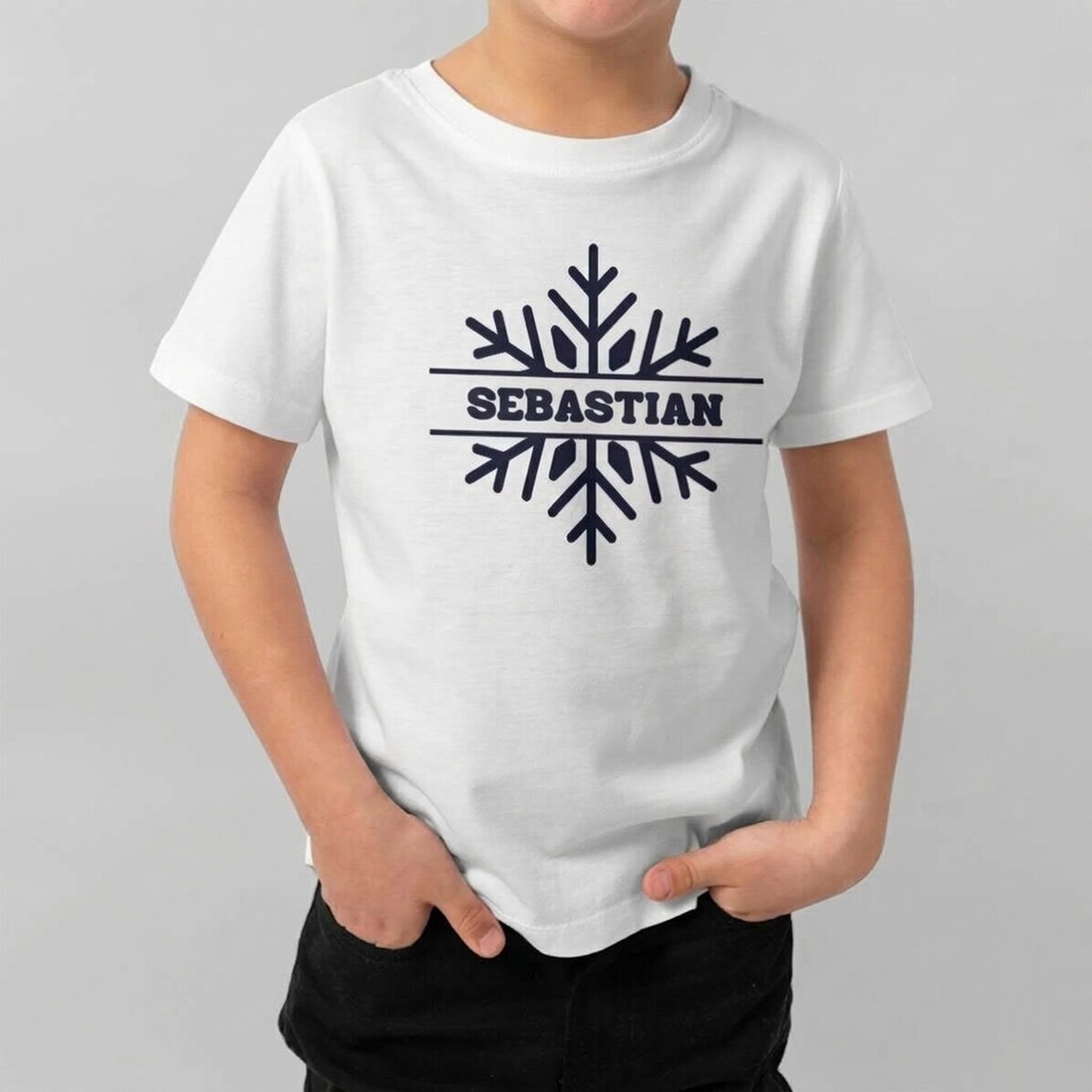 Maglietta in cotone per bambini personalizzata con nome - Fiocco di neve