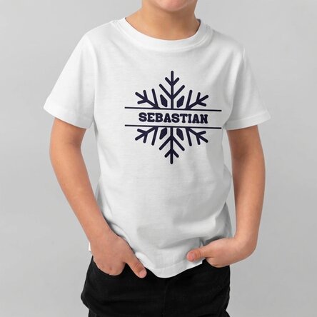 Maglietta in cotone per bambini personalizzata con nome - Fiocco di neve