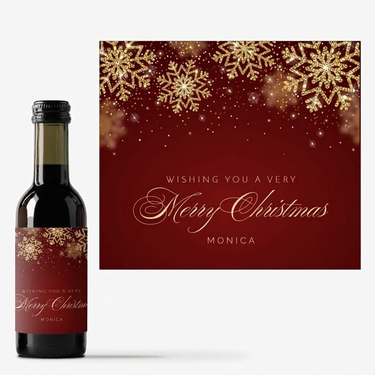 Mini bottiglia di vino personalizzata con scritta - Golden snowflakes