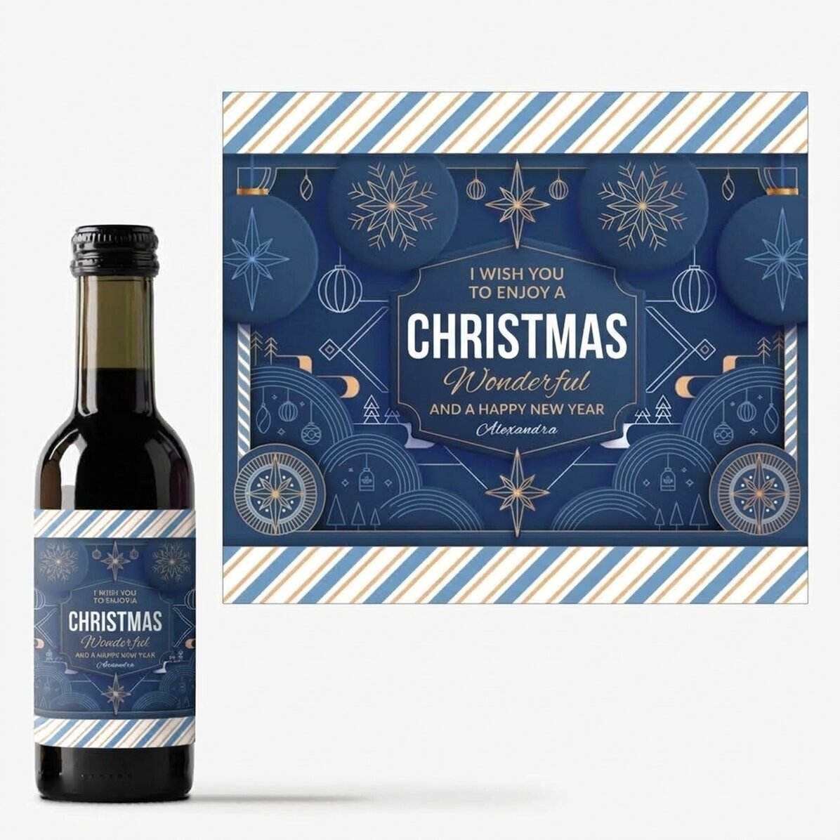 Mini bottiglia di vino personalizzata con scritta - Blue Christmas