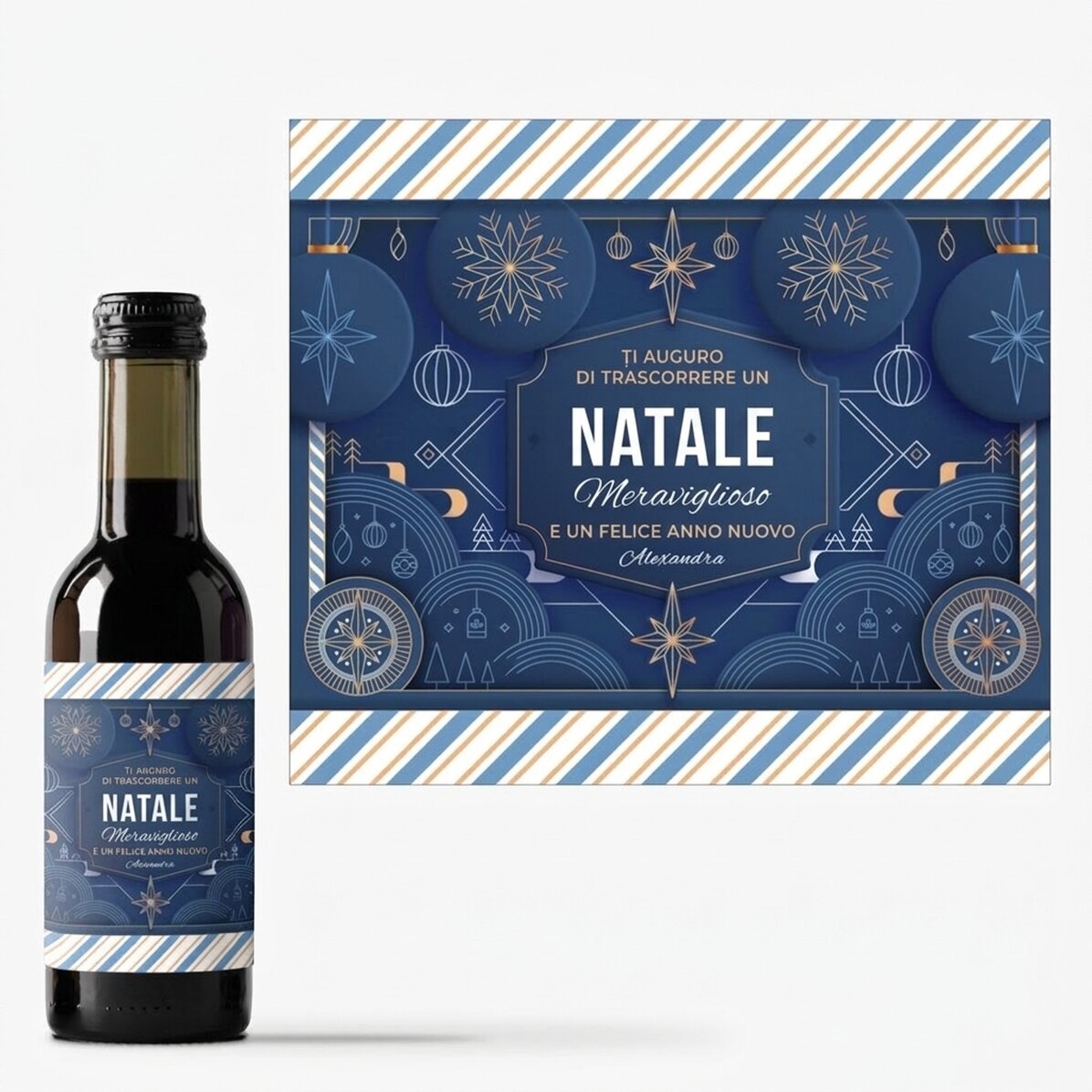 Mini bottiglia di vino personalizzata con scritta - Blue Christmas