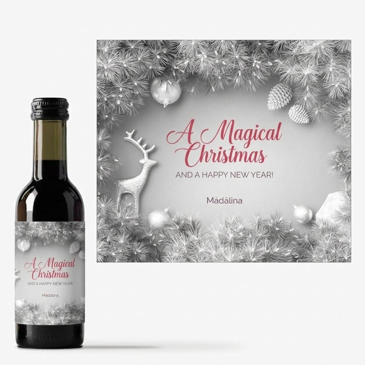 Mini bottiglia di vino personalizzata con scritta - Silver Christmas