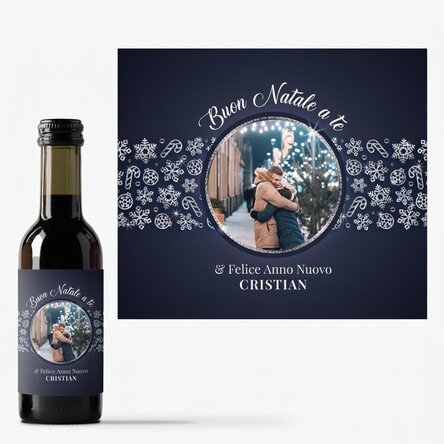 Mini bottiglia di vino personalizzata con foto e testo - Shiny Snowflakes