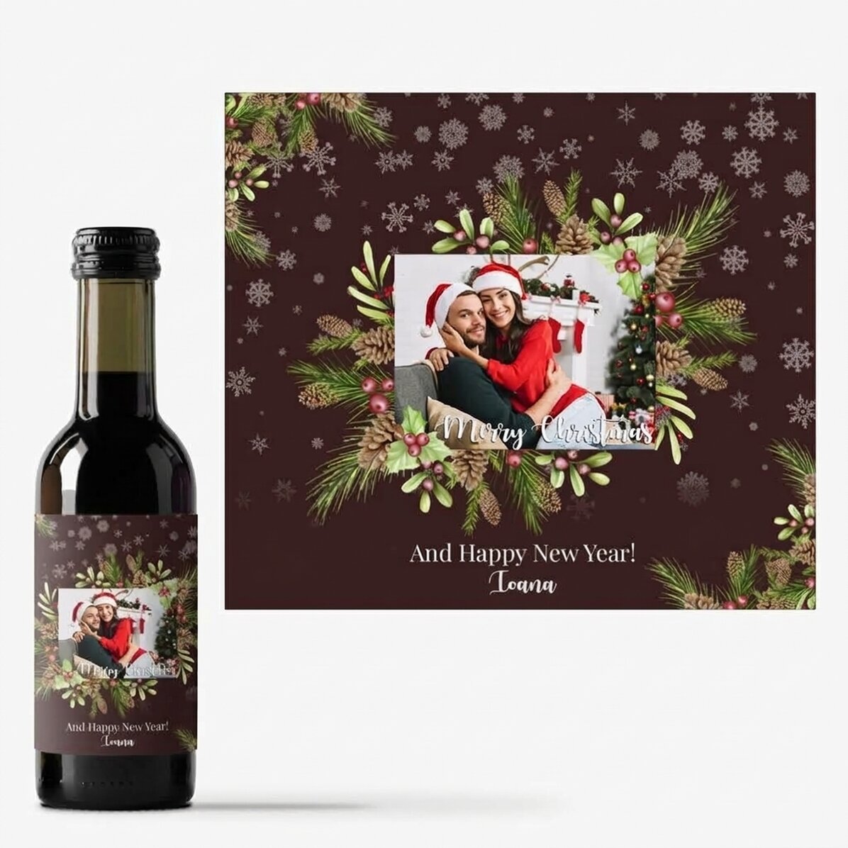 Mini bottiglia di vino personalizzata con foto e testo - Decorazioni natalizie