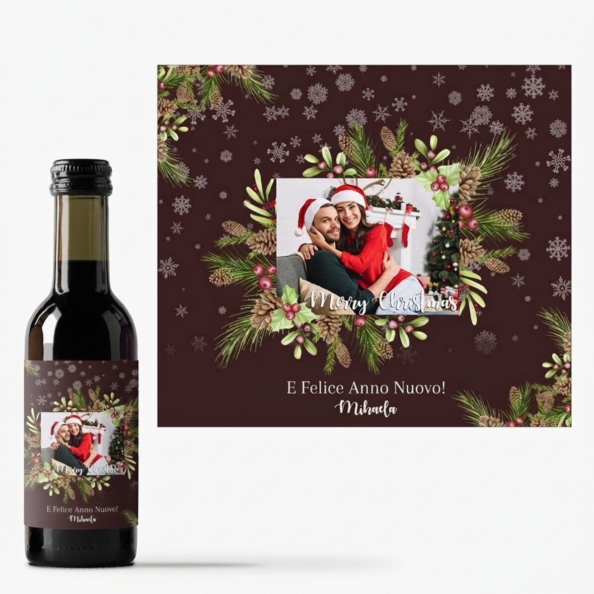 Mini bottiglia di vino personalizzata con foto e testo - Decorazioni natalizie