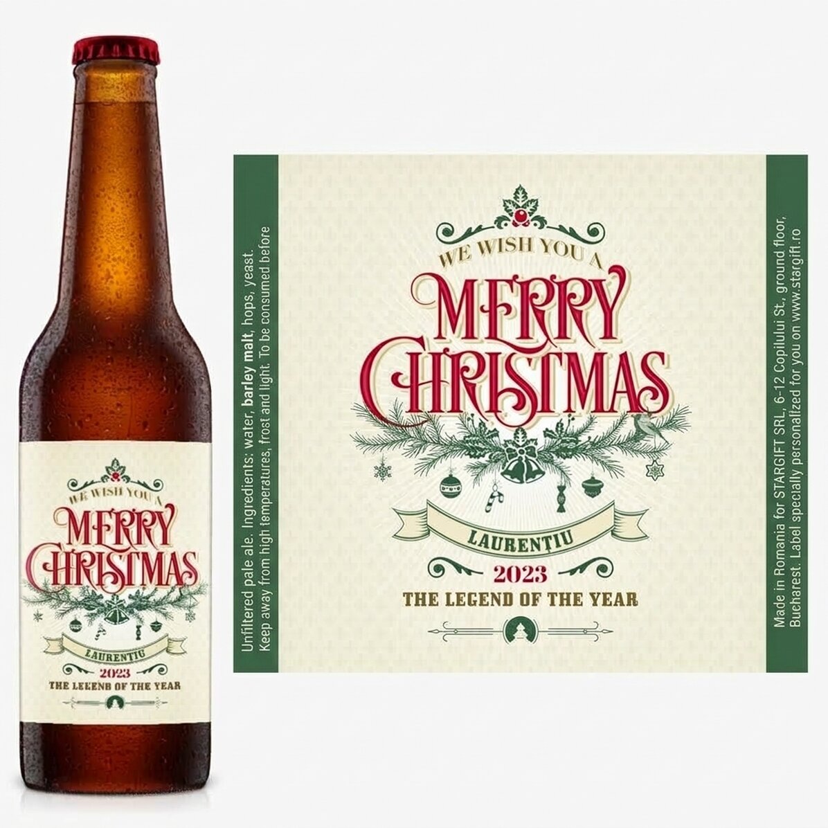Birra personalizzata con scritta - Retro Christmas