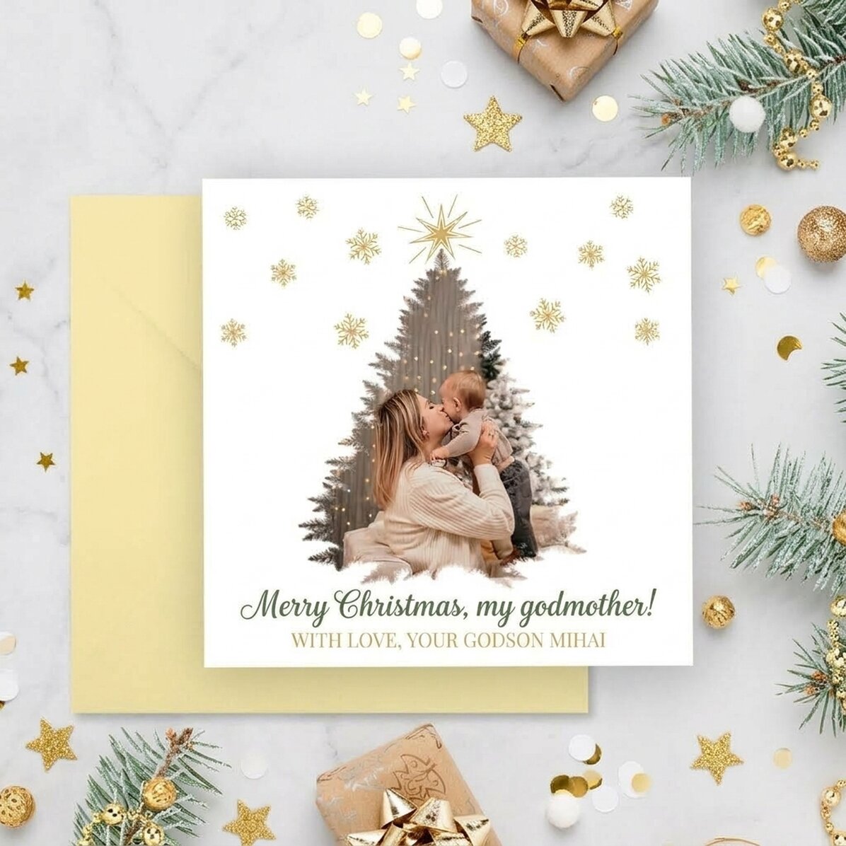 Biglietto quadrato personalizzato con foto e messaggio - Buon Natale!