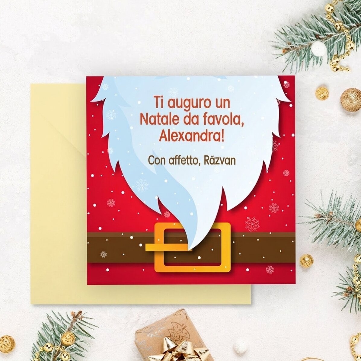 Biglietto quadrato personalizzato con messaggio - Babbo Natale
