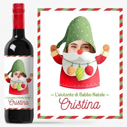 Vino personalizzato con foto e messaggio - L'aiutante di Babbo Natale
