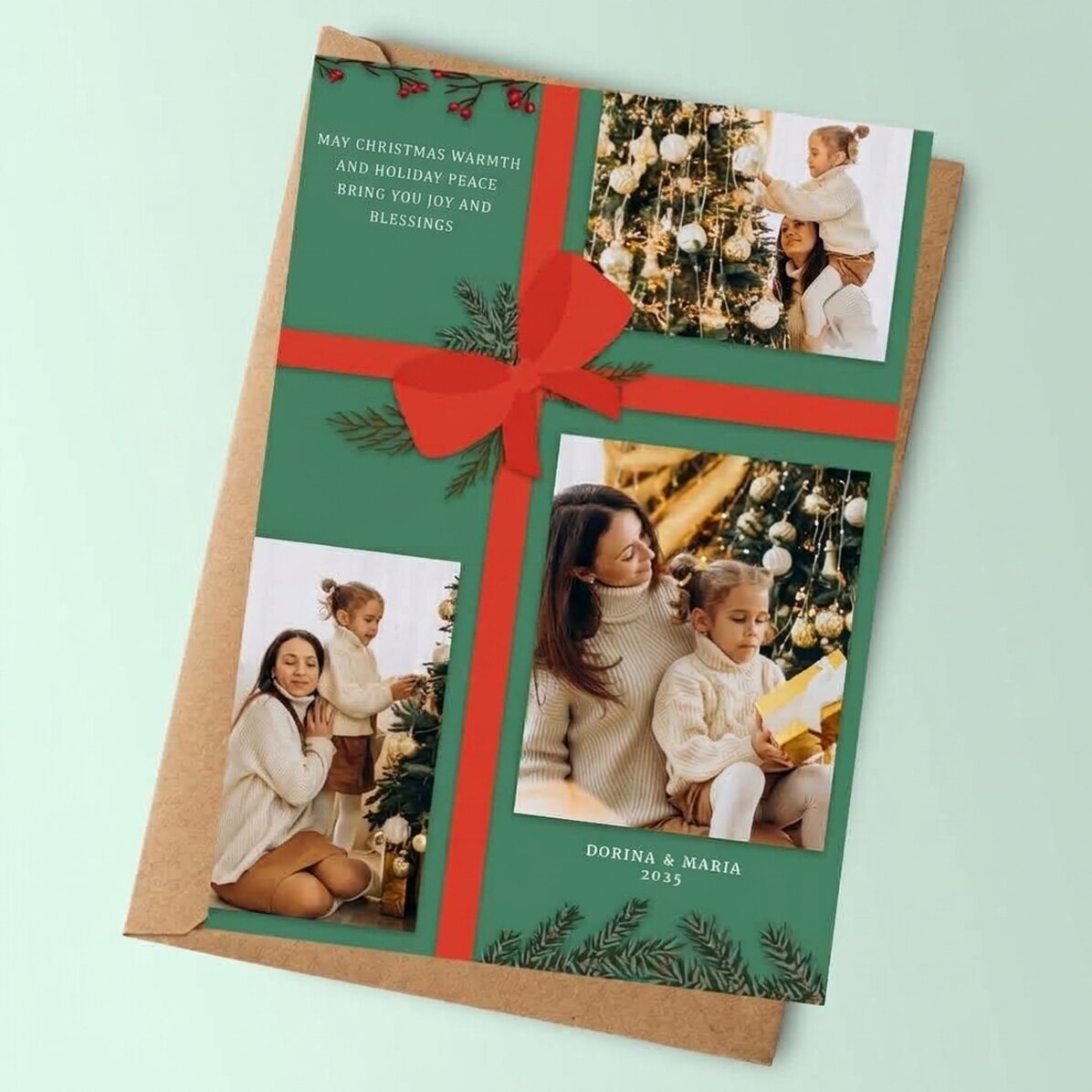 Biglietto personalizzato con 3 foto e testo - Regalo di Natale