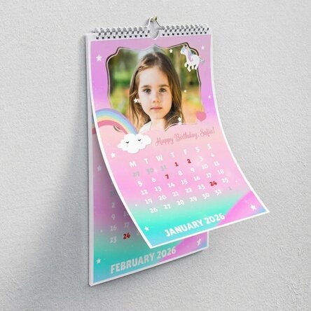 Calendario personalizzato per bambini con foto e testo - Unicorno