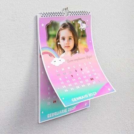 Calendario personalizzato per bambini con foto e testo - Unicorno