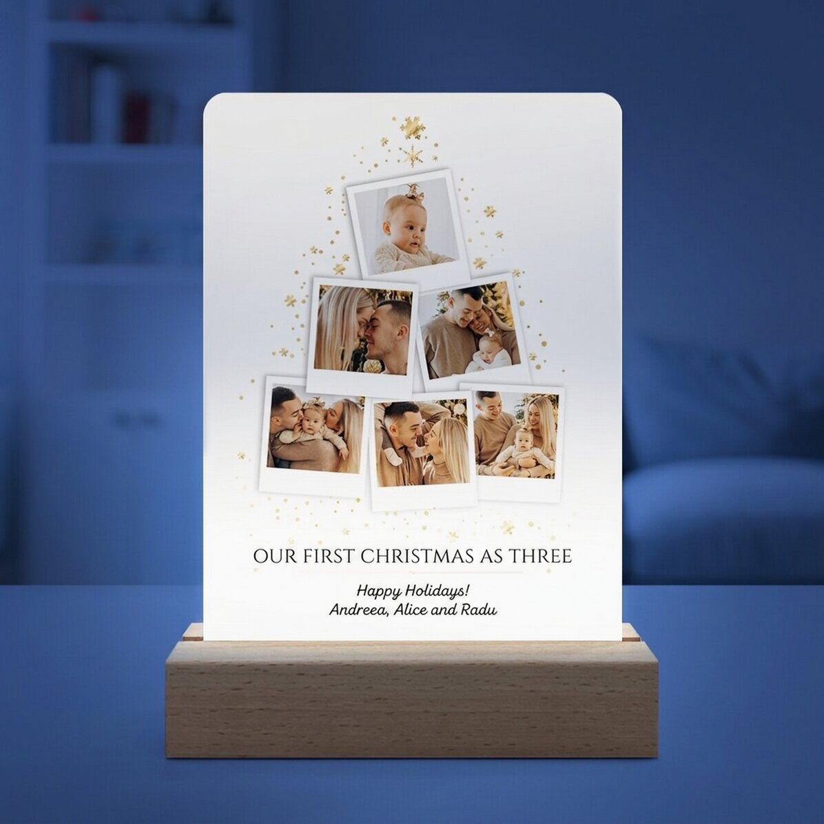 Lampada da comodino a LED personalizzata con 6 foto e un messaggio - Albero di Natale