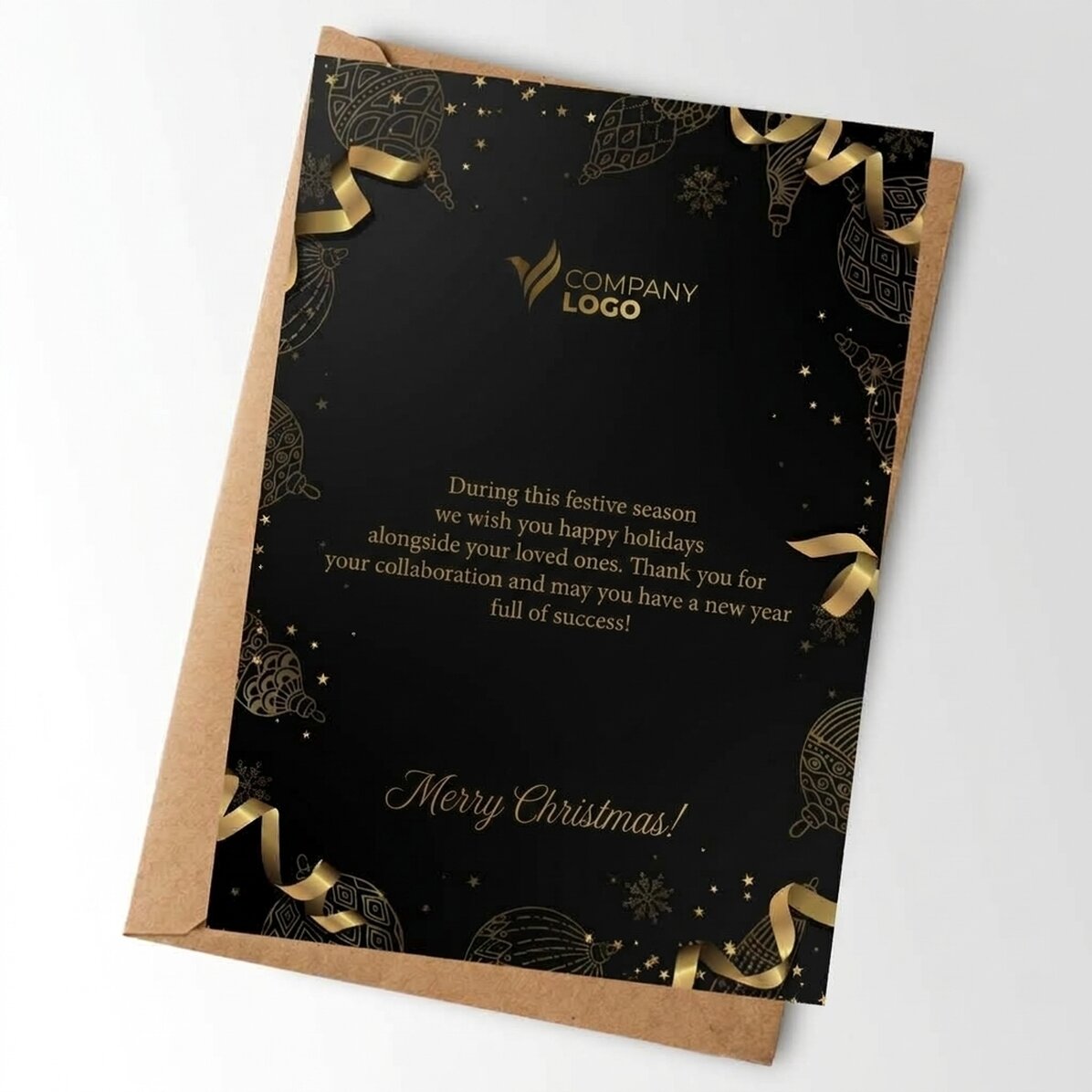 Biglietto personalizzato con logo e testo - Golden Christmas