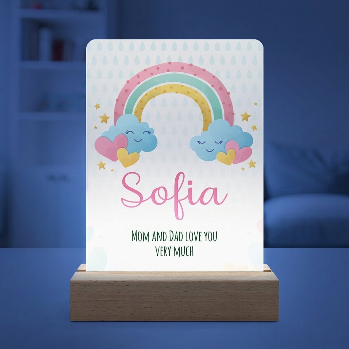Lampada da comodino a LED personalizzata con nome e messaggio - Arcobaleno