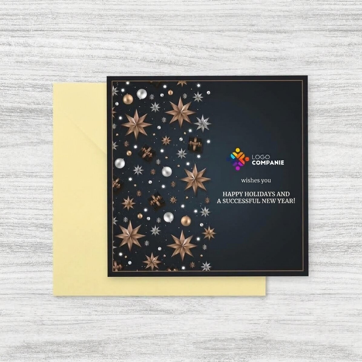 Cartoncino quadrato personalizzato con logo e messaggio - Decorazioni
