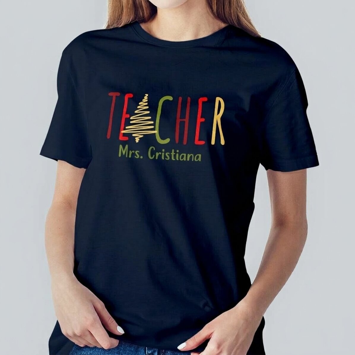 Maglietta in cotone personalizzata con nome - Christmas Teacher