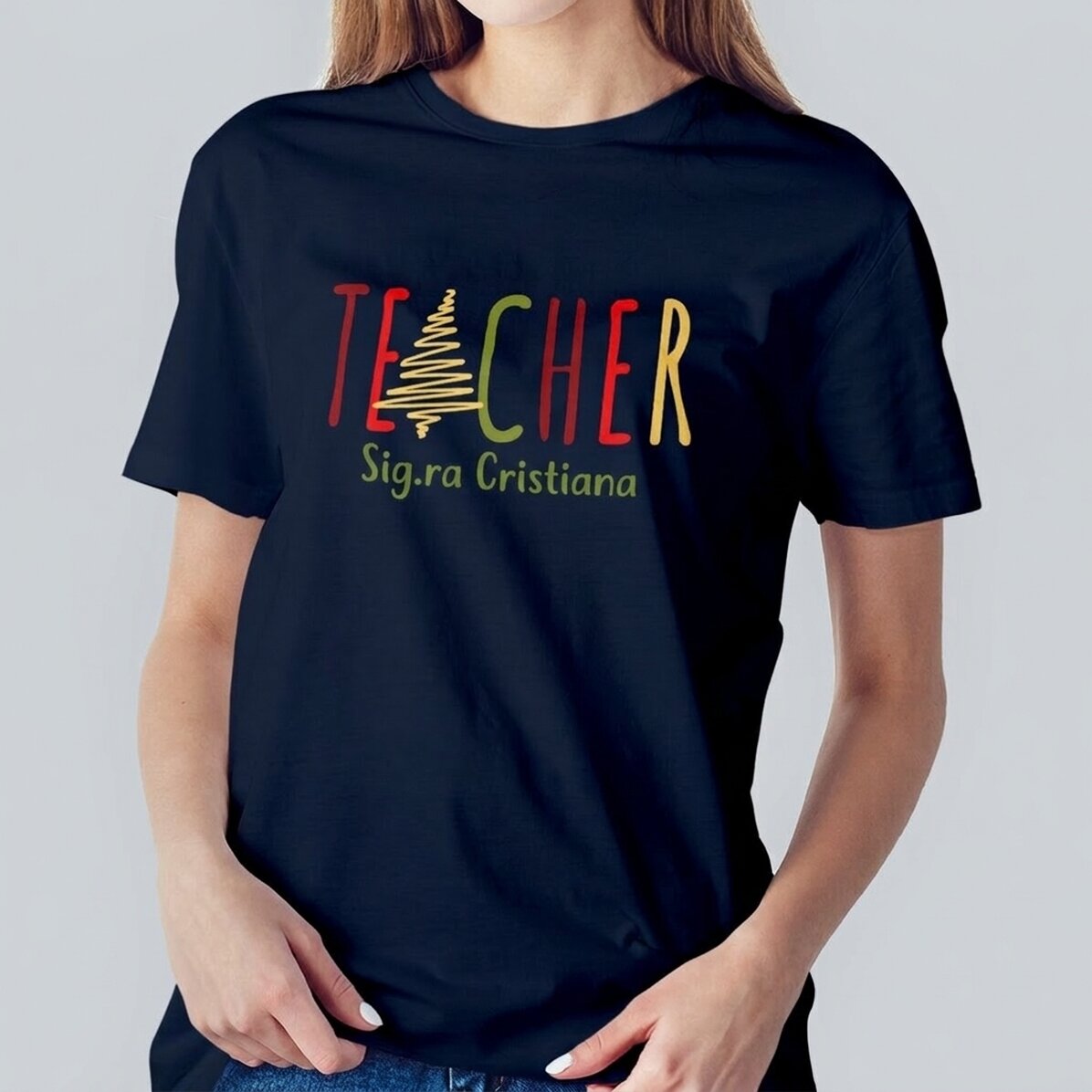 Maglietta in cotone personalizzata con nome - Christmas Teacher