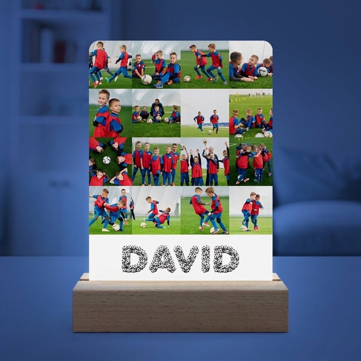Lampada da comodino a LED personalizzata con 16 foto e nome - Calcio