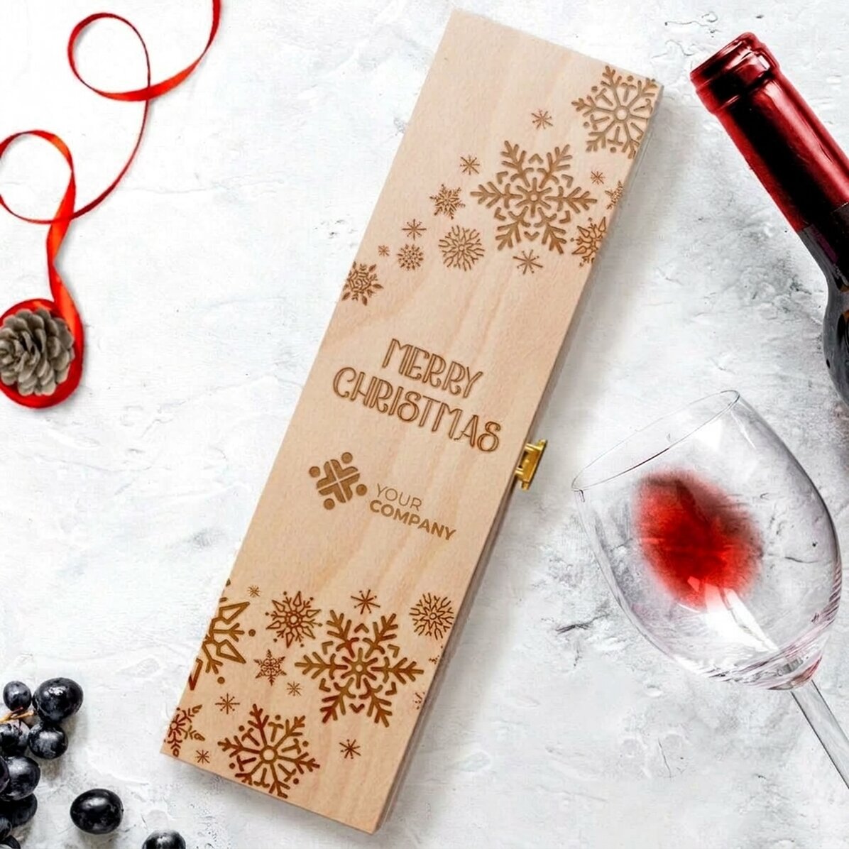 Scatola di vino con logo e messaggio natalizio
