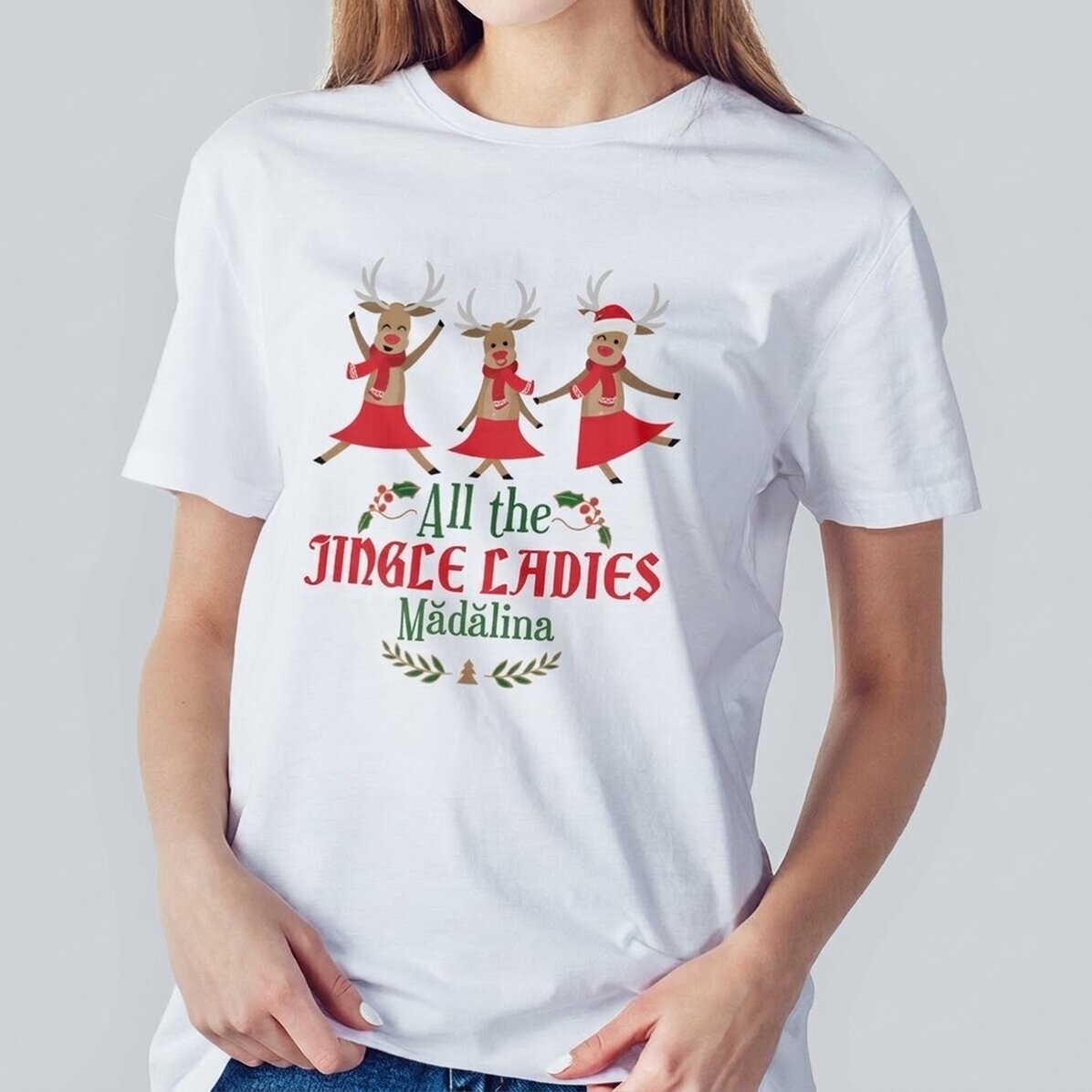 Maglietta in cotone personalizzata con scritta - All the Jingle Ladies