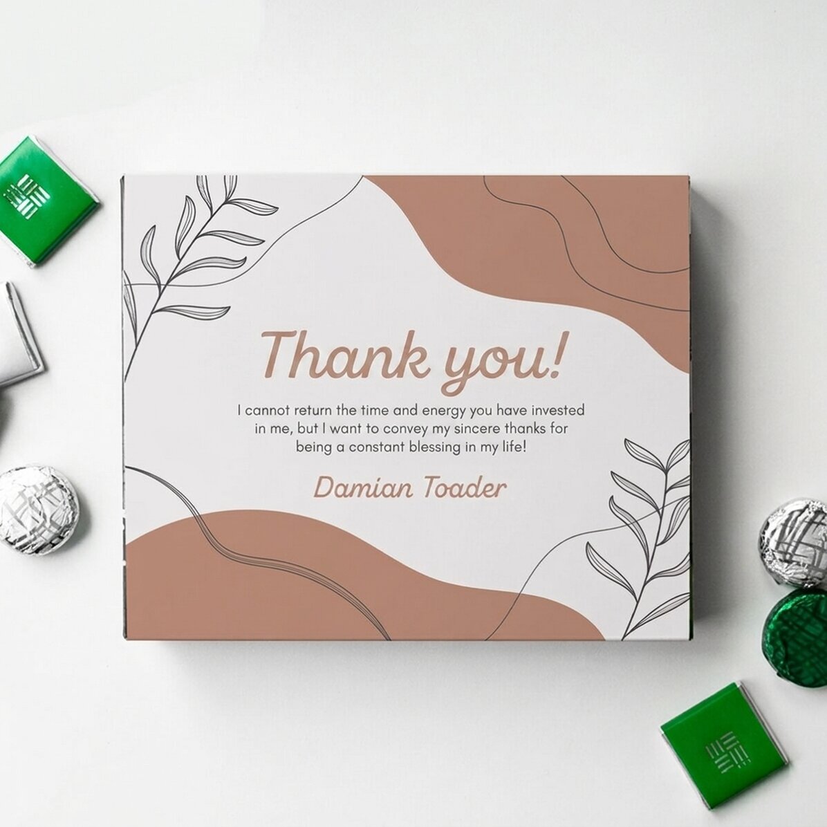 Scatola di cioccolatini personalizzata con messaggio di ringraziamento - Leaves