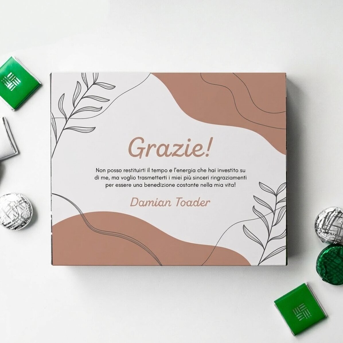 Scatola di cioccolatini personalizzata con messaggio di ringraziamento - Leaves