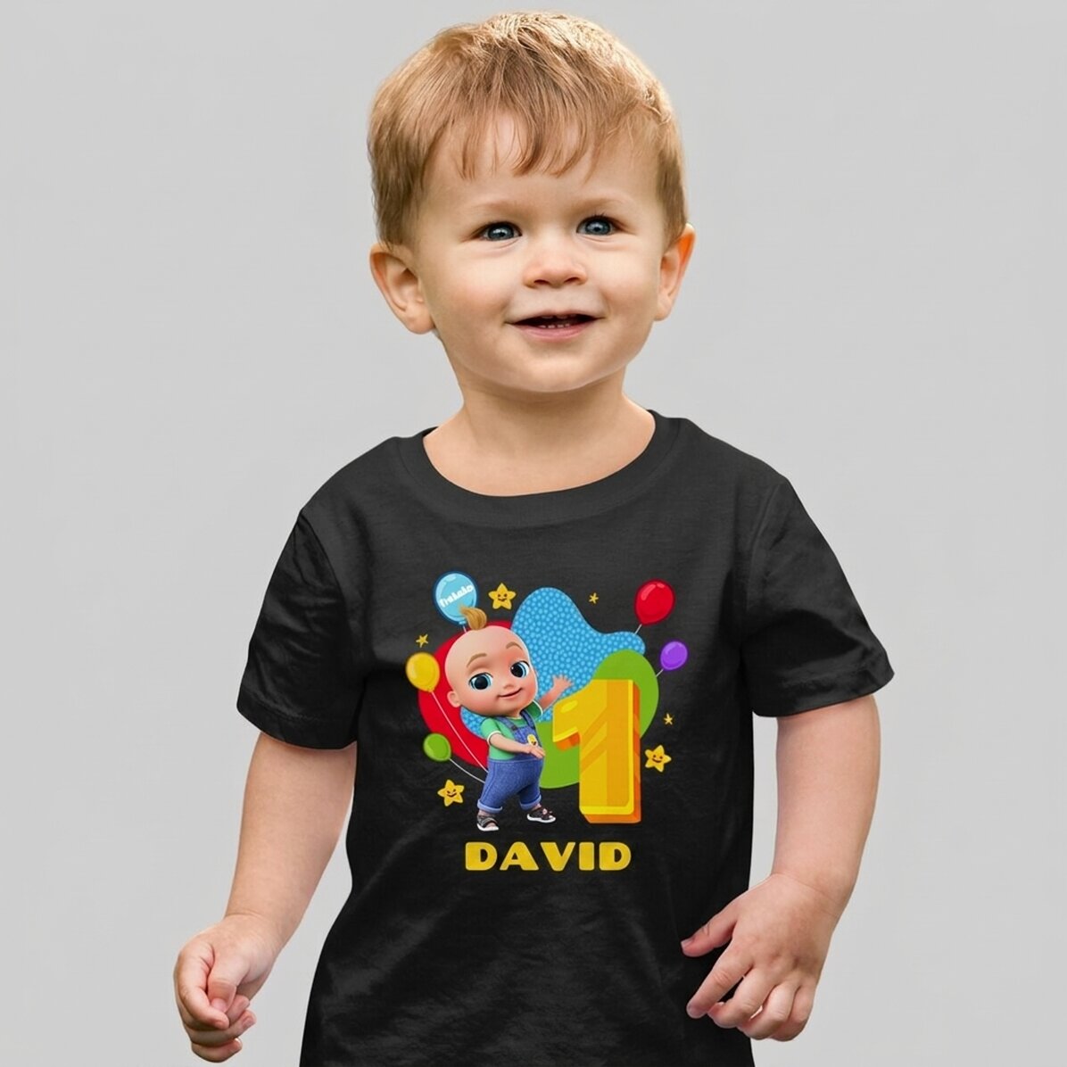 Maglietta in cotone per bambini personalizzata con nome - Compleanno con Johny