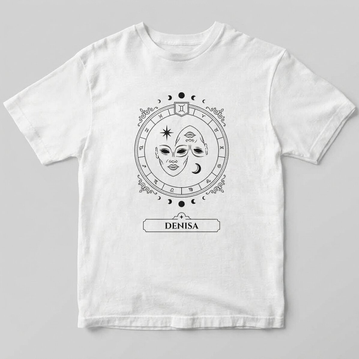 Personalised cotton T-shirt with name and star sign – Gemini