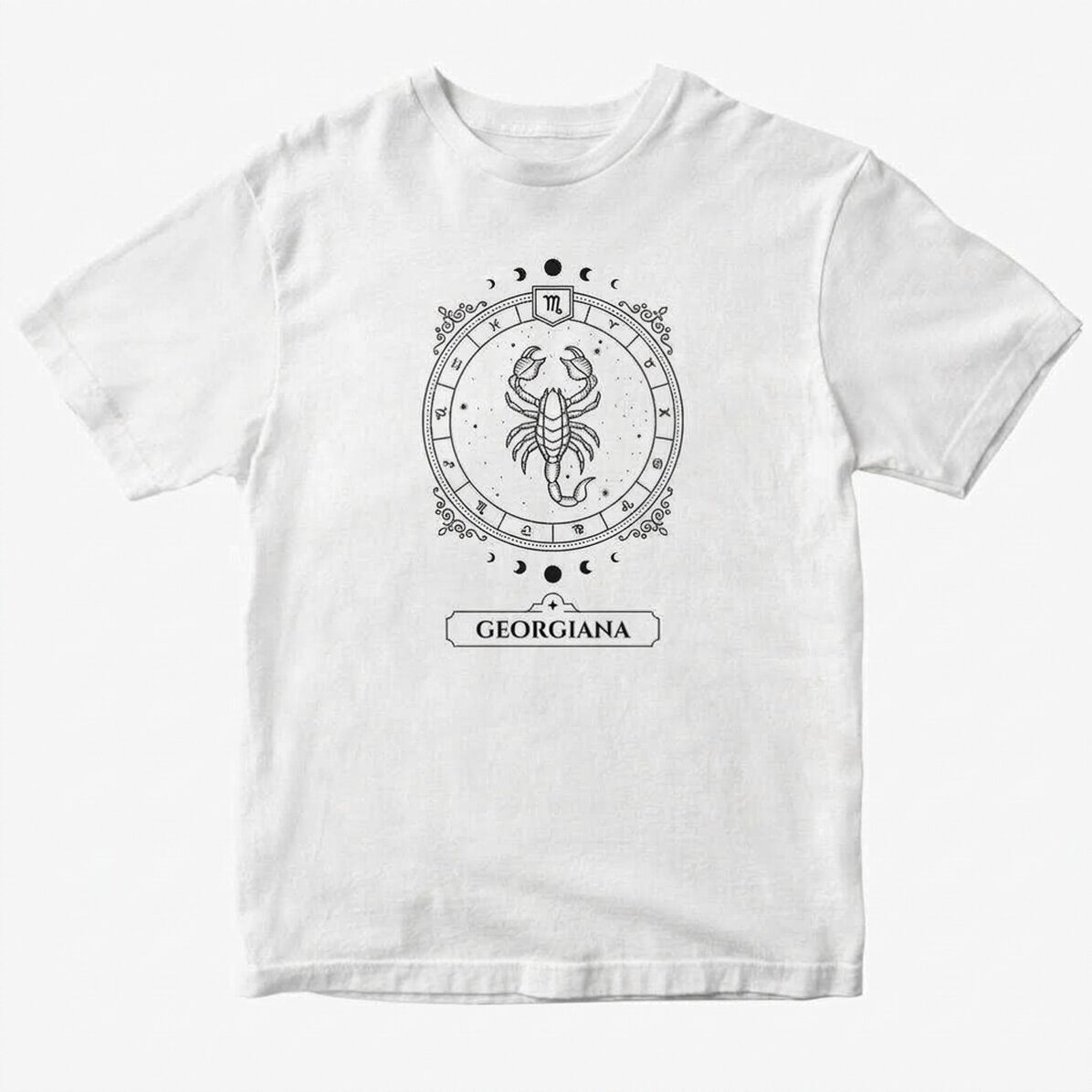 Customised cotton T-shirt with name and zodiac sign - Scorpio