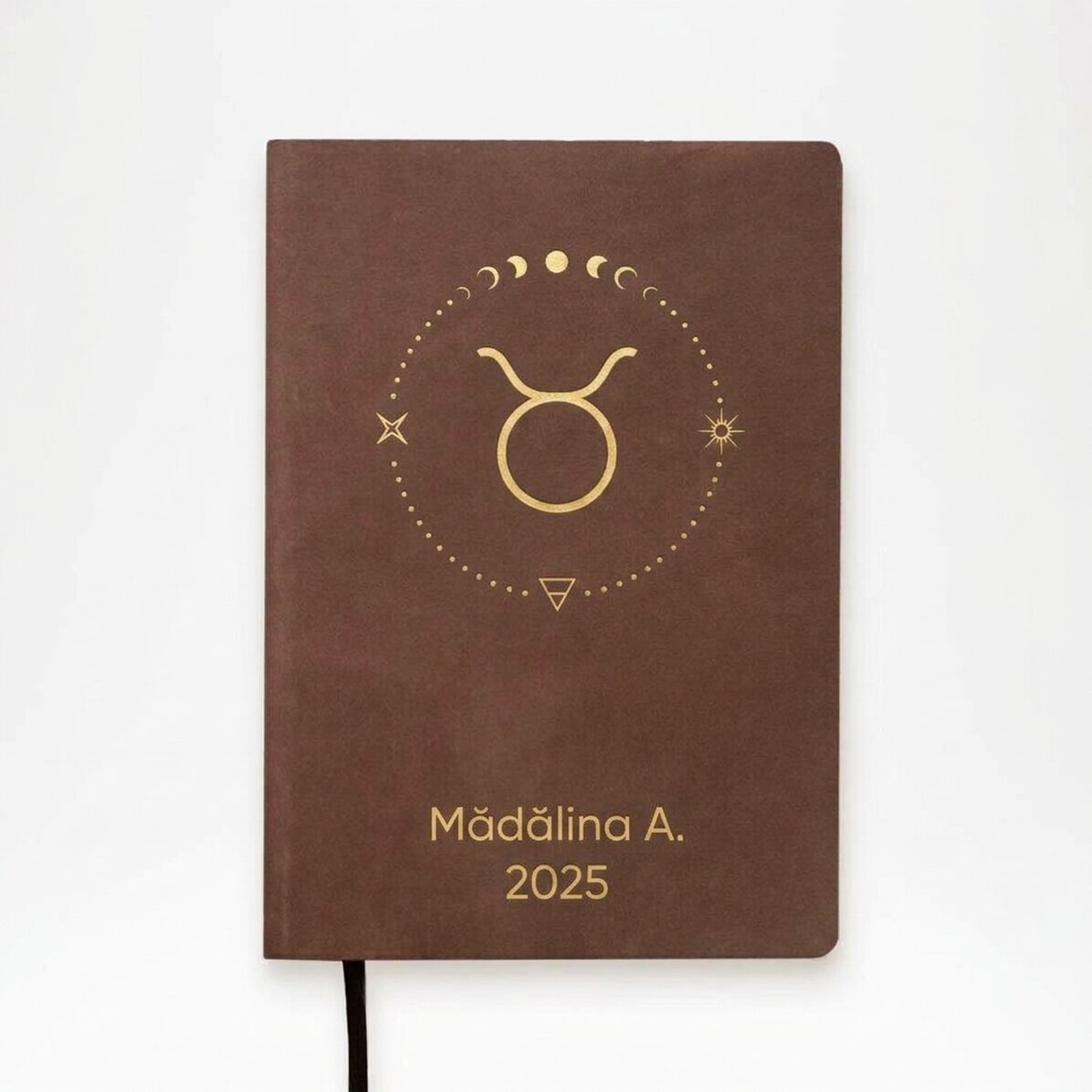 Agenda in pelle personalizzata con testo e segno zodiacale del Toro