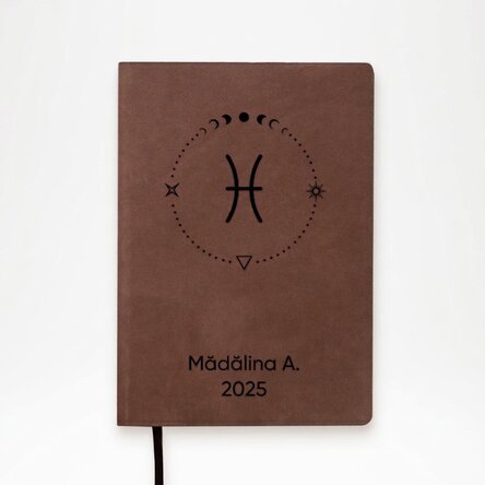 Agenda in pelle personalizzata con testo e segno zodiacale Pesci