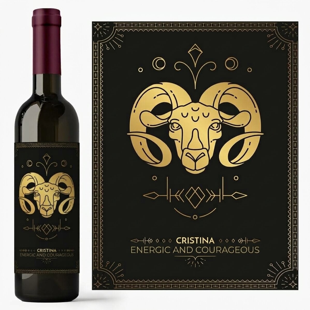 Vino personalizzato con testo e segno zodiacale - Ariete